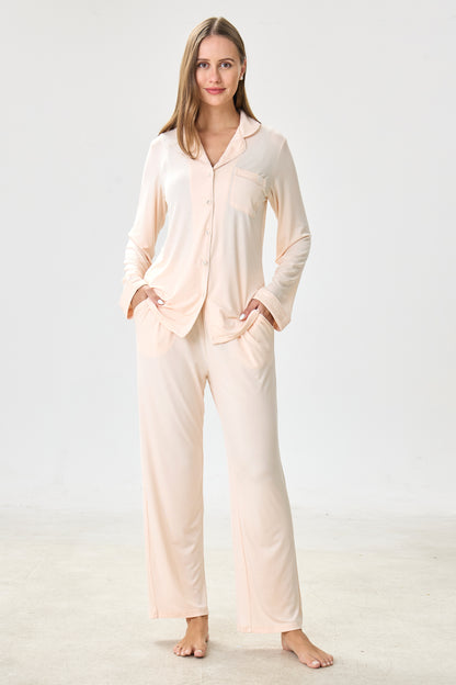 Ivory Crème Luxe Modal Silk™ Pajama Set – Long Sleeve & Pants