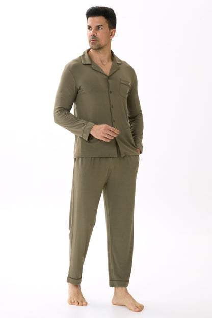 Olive Green Men’s Organic Bamboo Silk™ Pajama Set – Long Sleeve & Pants