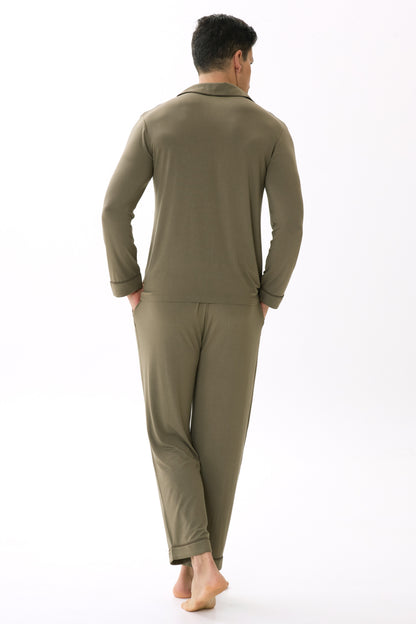 Olive Green Men’s Organic Bamboo Silk™ Pajama Set – Long Sleeve & Pants