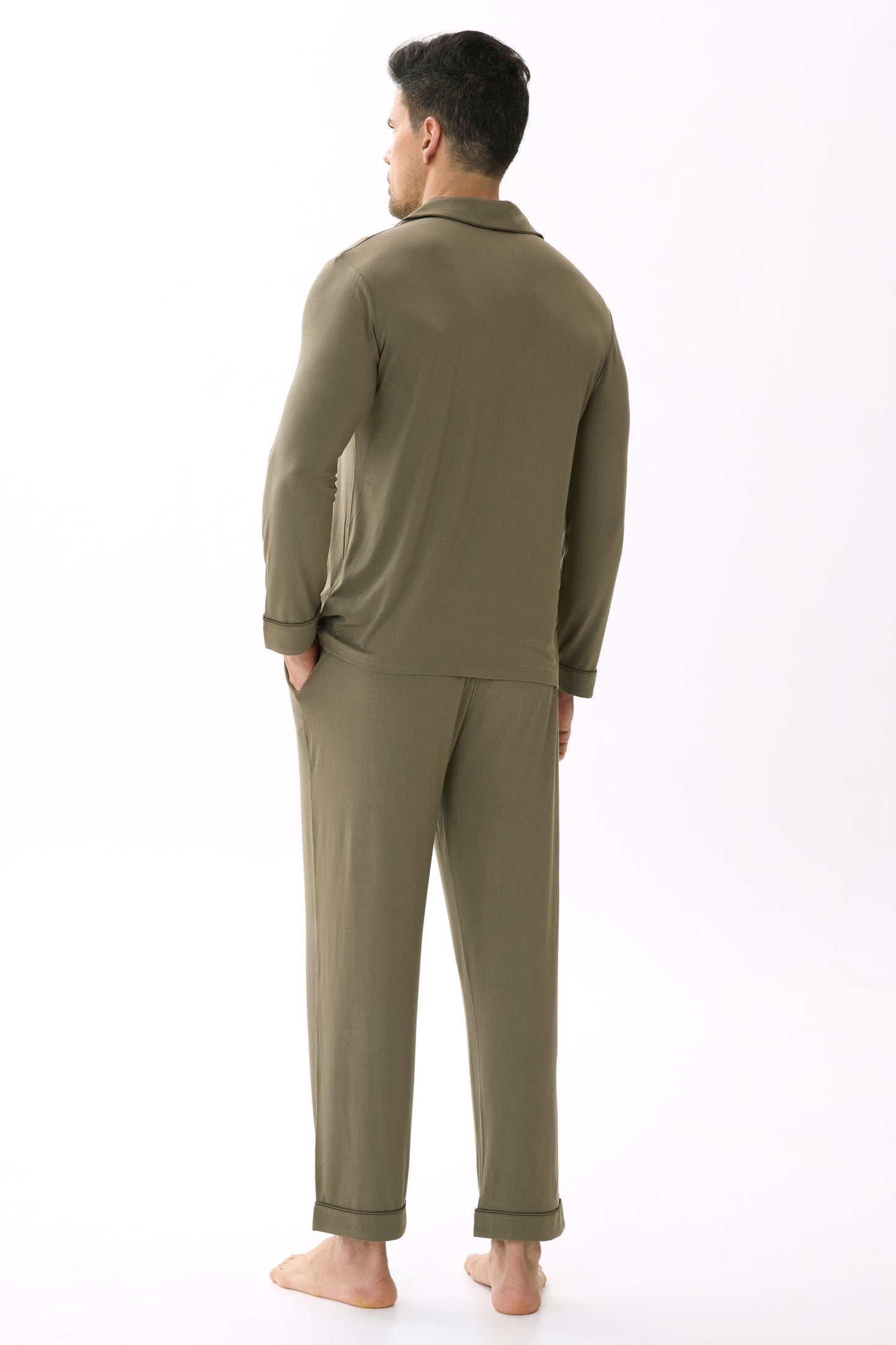Olive Green Men’s Organic Bamboo Silk™ Pajama Set – Long Sleeve & Pants