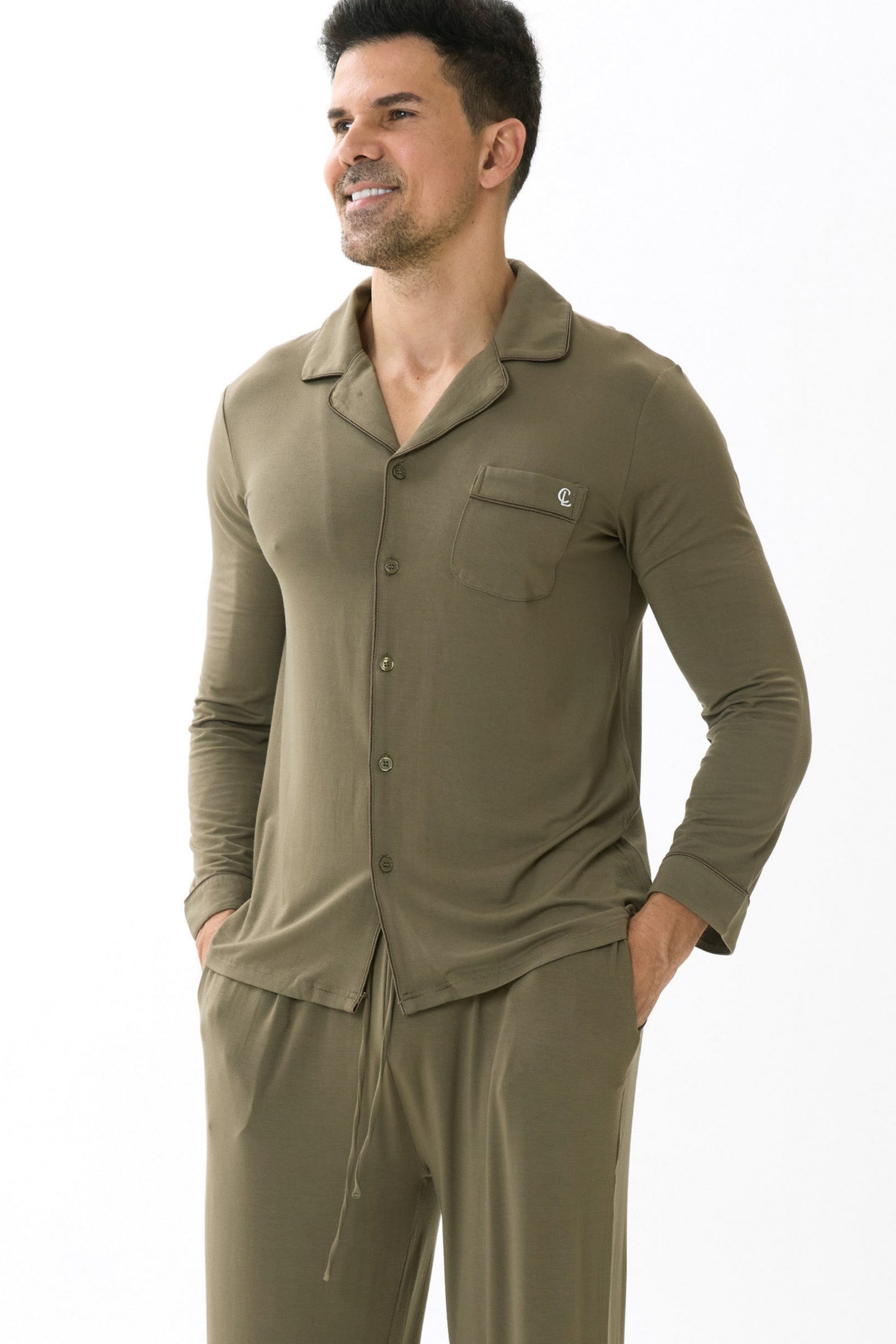 Olive Green Men’s Organic Bamboo Silk™ Pajama Set – Long Sleeve & Pants