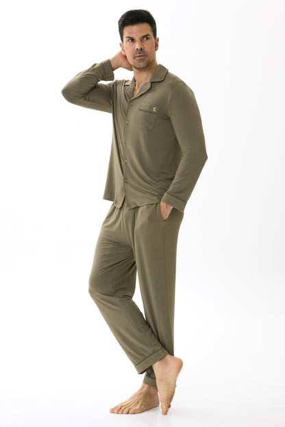Olive Green Men’s Organic Bamboo Silk™ Pajama Set – Long Sleeve & Pants