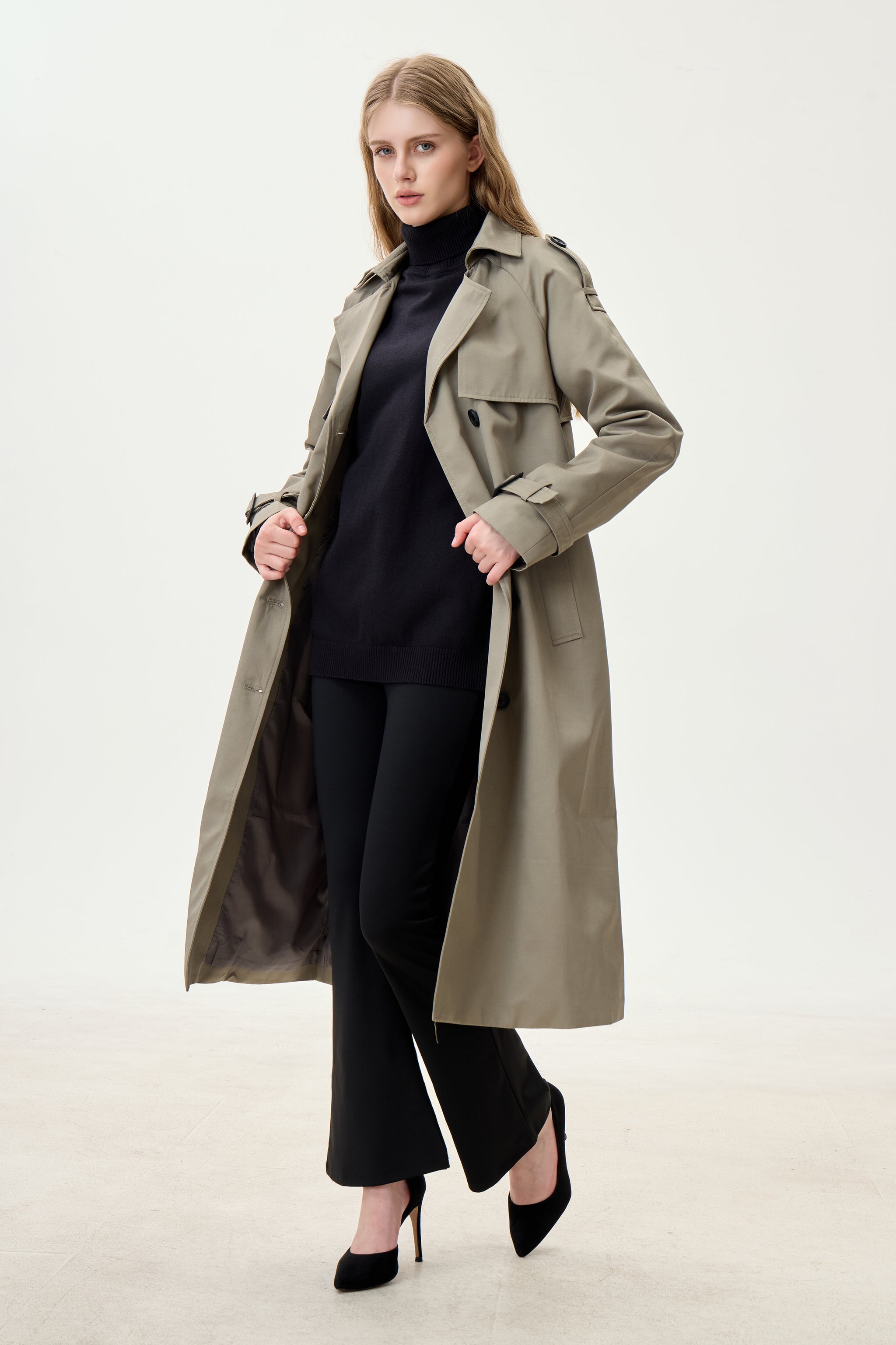 Sage Gray Marquise™ Water-Resistant Trench Coat - Crescentt