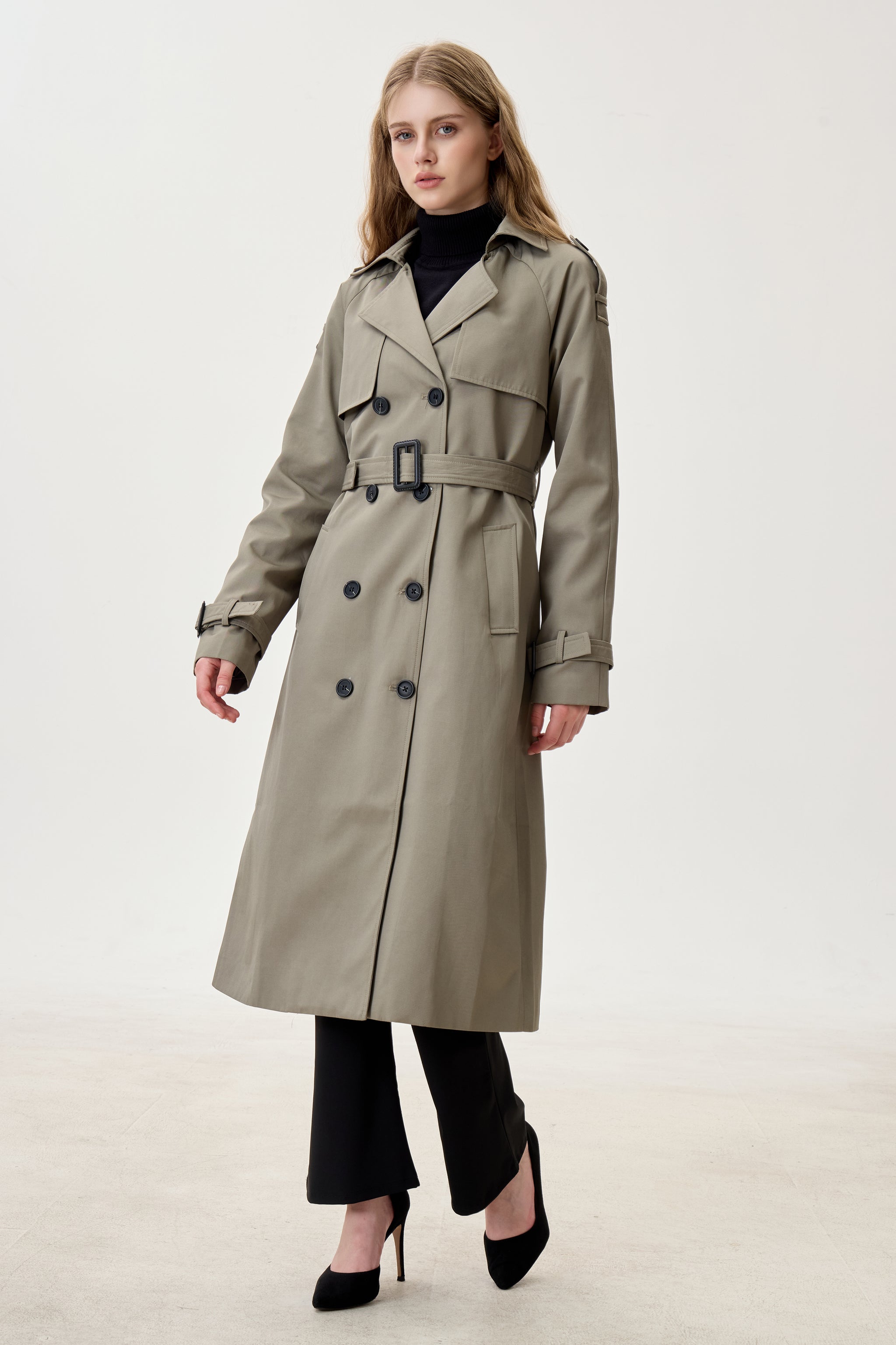 Sage Gray Marquise™ Water-Resistant Trench Coat - Crescentt