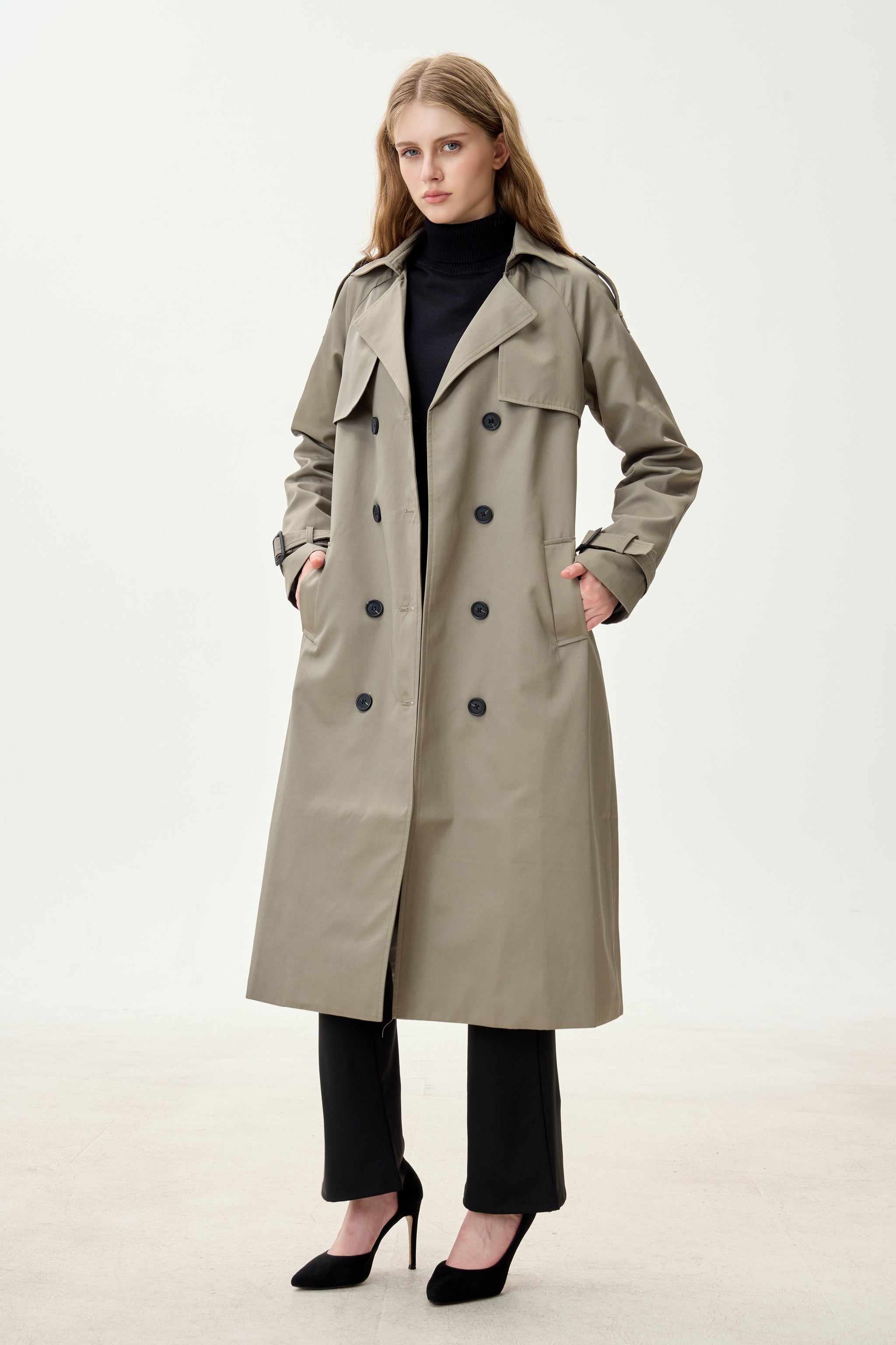 Sage Gray Marquise™ Water-Resistant Trench Coat - Crescentt