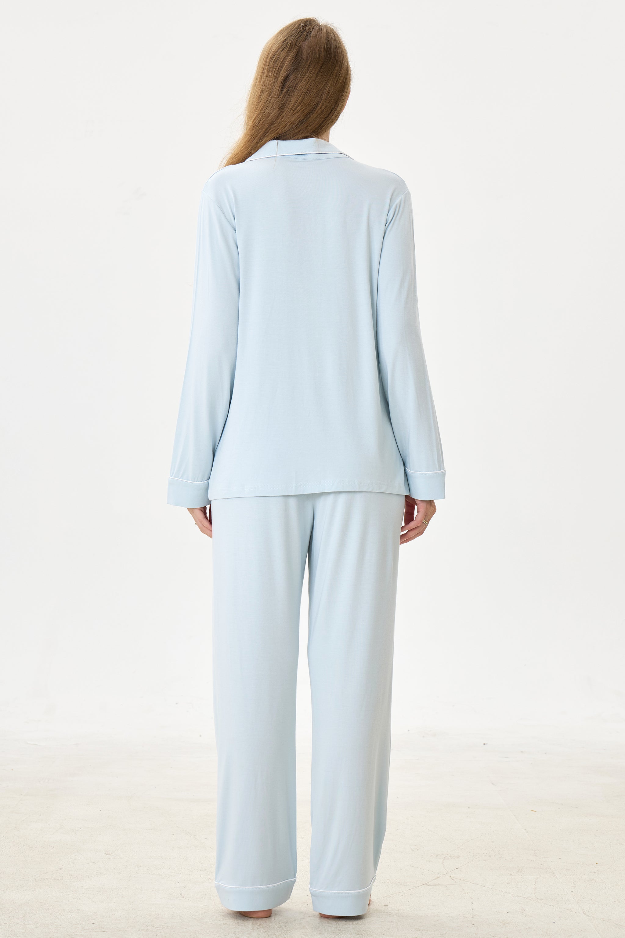 Periwinkle Bamboo Silk™ Pajama Set – Long Sleeve & Pants - Crescentt