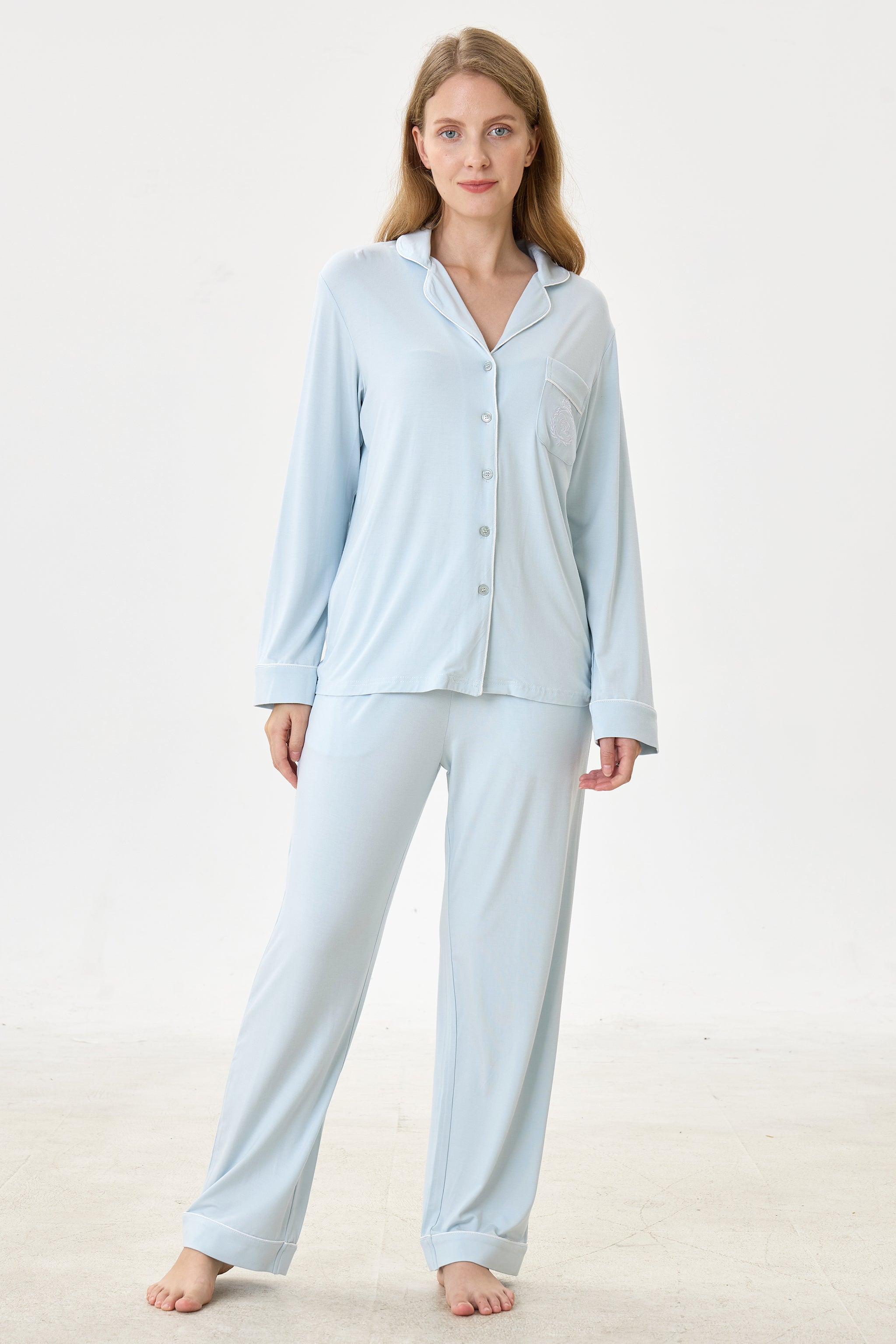 Periwinkle Bamboo Silk™ Pajama Set – Long Sleeve & Pants - Crescentt