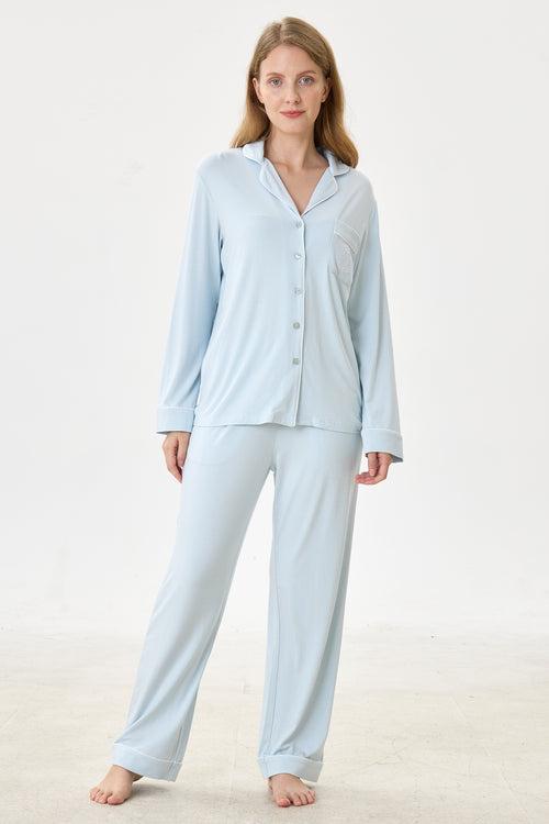 Periwinkle Bamboo Silk™ Pajama Set – Long Sleeve & Pants