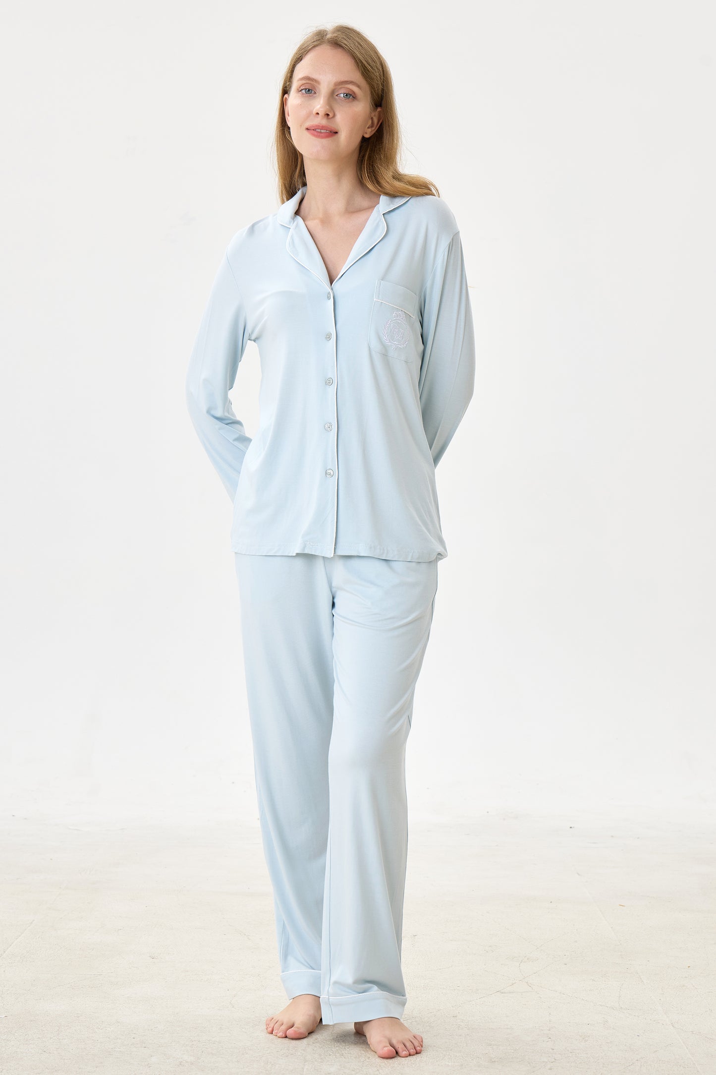 Periwinkle Bamboo Silk™ Pajama Set – Long Sleeve & Pants