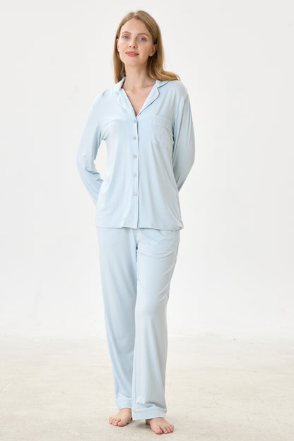 Periwinkle Bamboo Silk™ Pajama Set – Long Sleeve & Pants