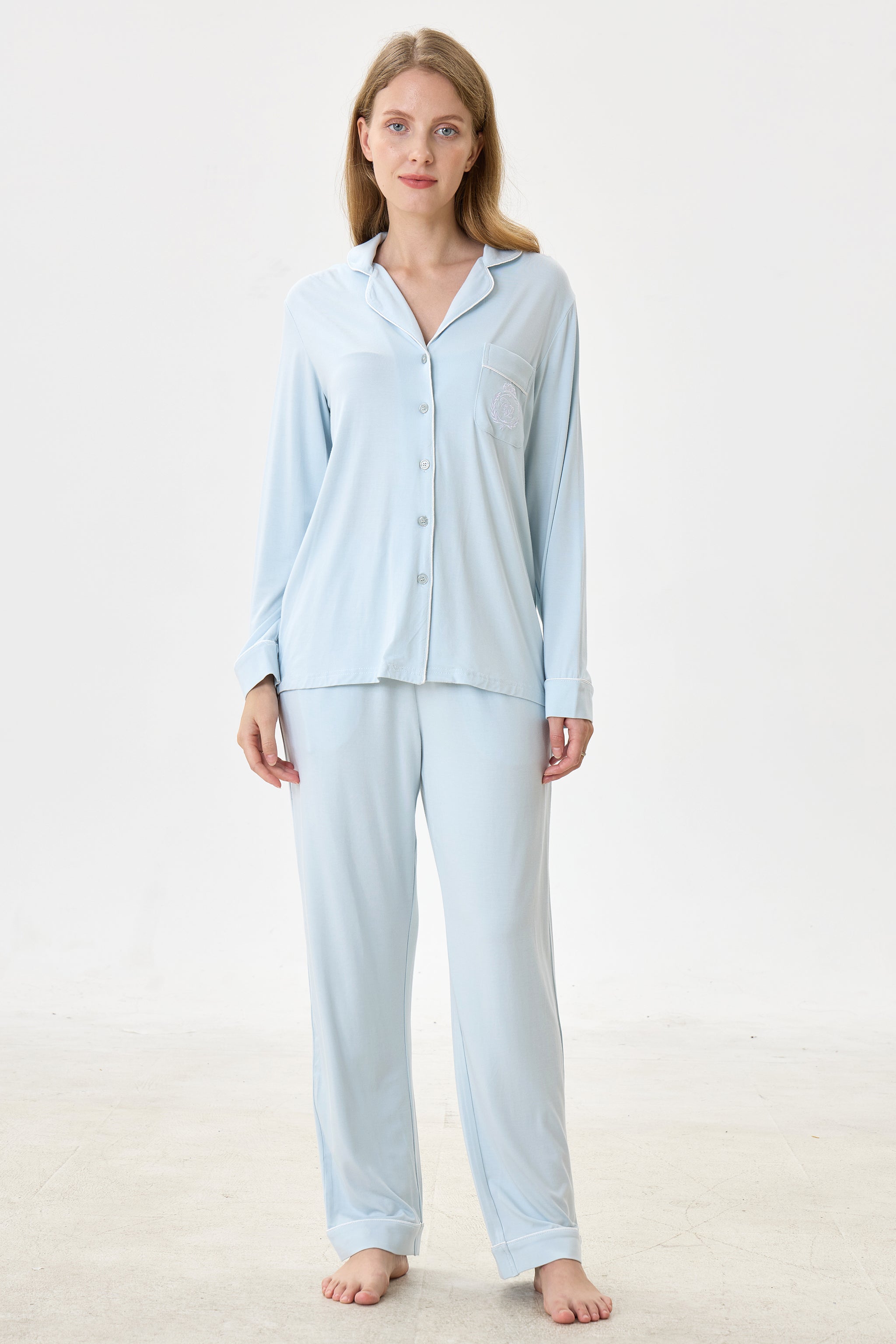 Periwinkle Bamboo Silk™ Pajama Set – Long Sleeve & Pants - Crescentt