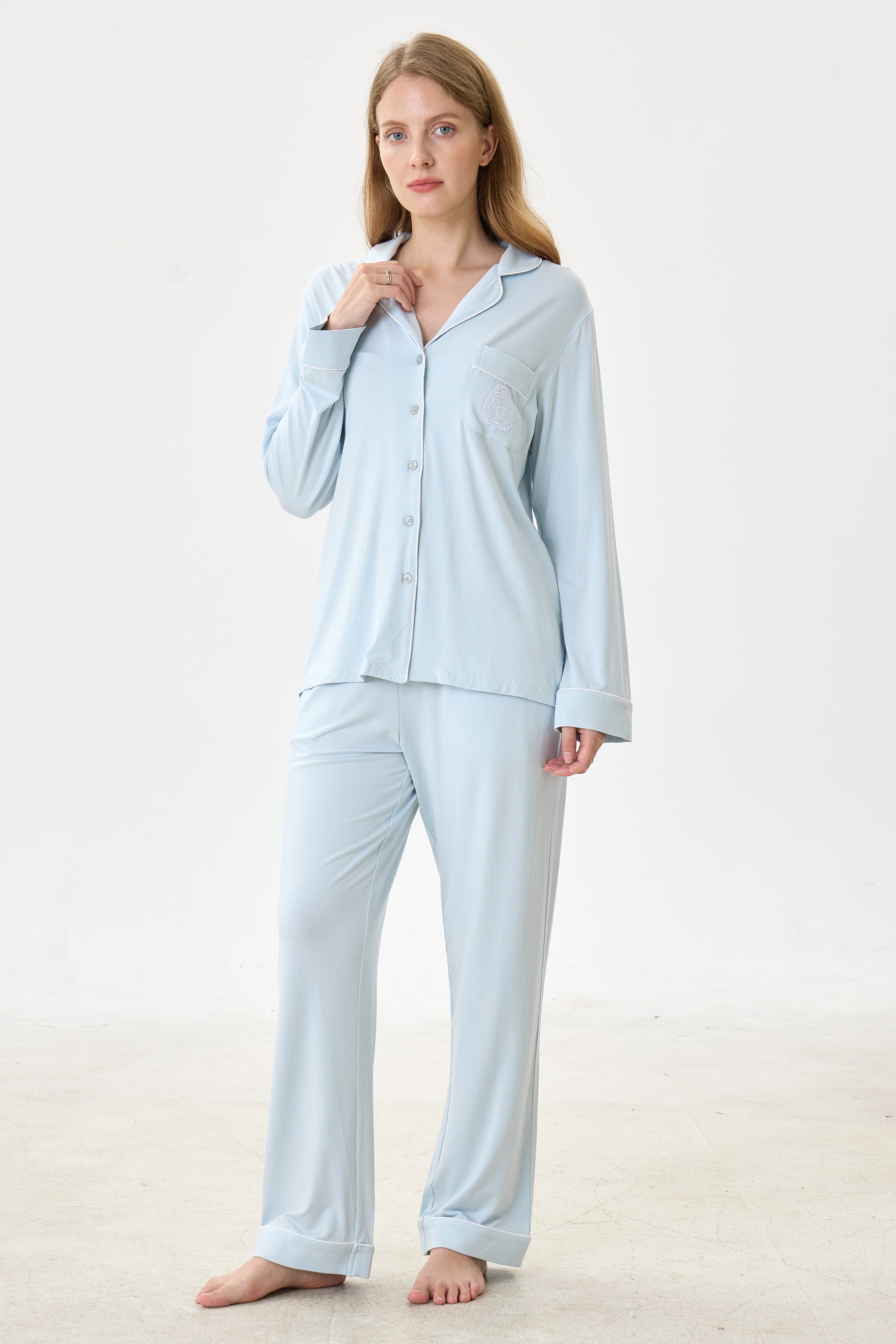 Periwinkle Bamboo Silk™ Pajama Set – Long Sleeve & Pants - Crescentt