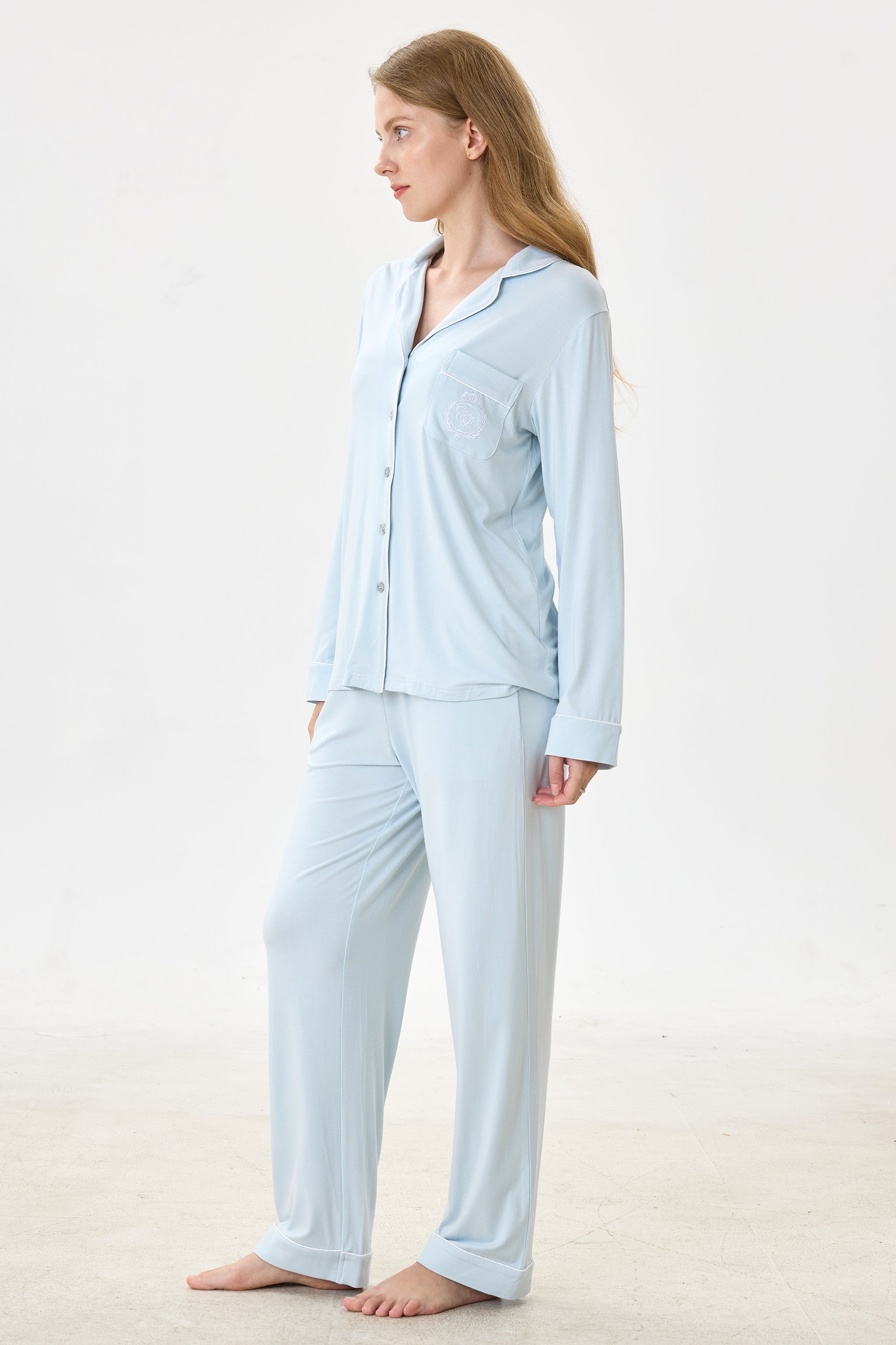 Periwinkle Bamboo Silk™ Pajama Set – Long Sleeve & Pants - Crescentt