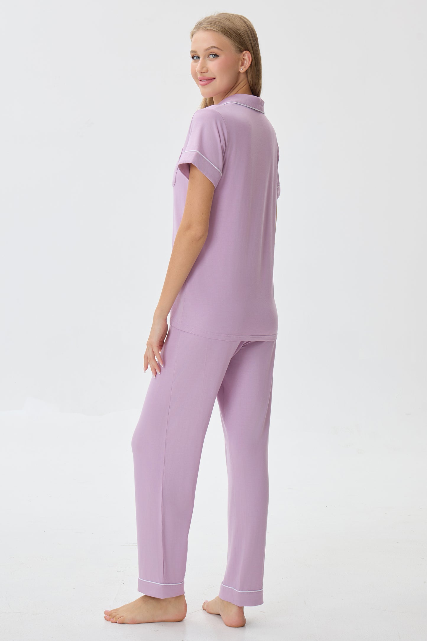 Petal Mauve Luxe Modal Silk™ Pajama Set – Short Sleeve & Pants