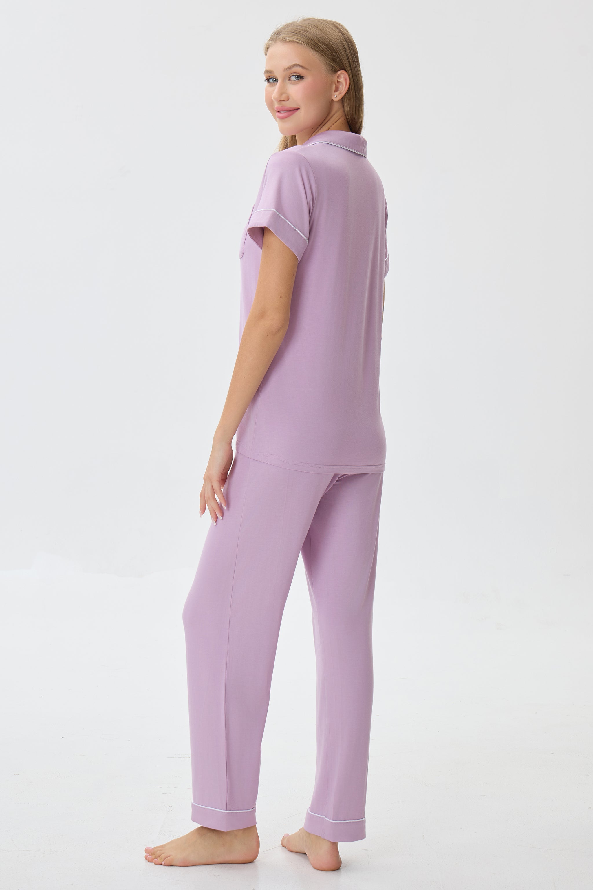 Petal Mauve Luxe Modal Silk™ Pajama Set – Short Sleeve & Pants - Crescentt