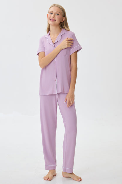 Petal Mauve Luxe Modal Silk™ Pajama Set – Short Sleeve & Pants