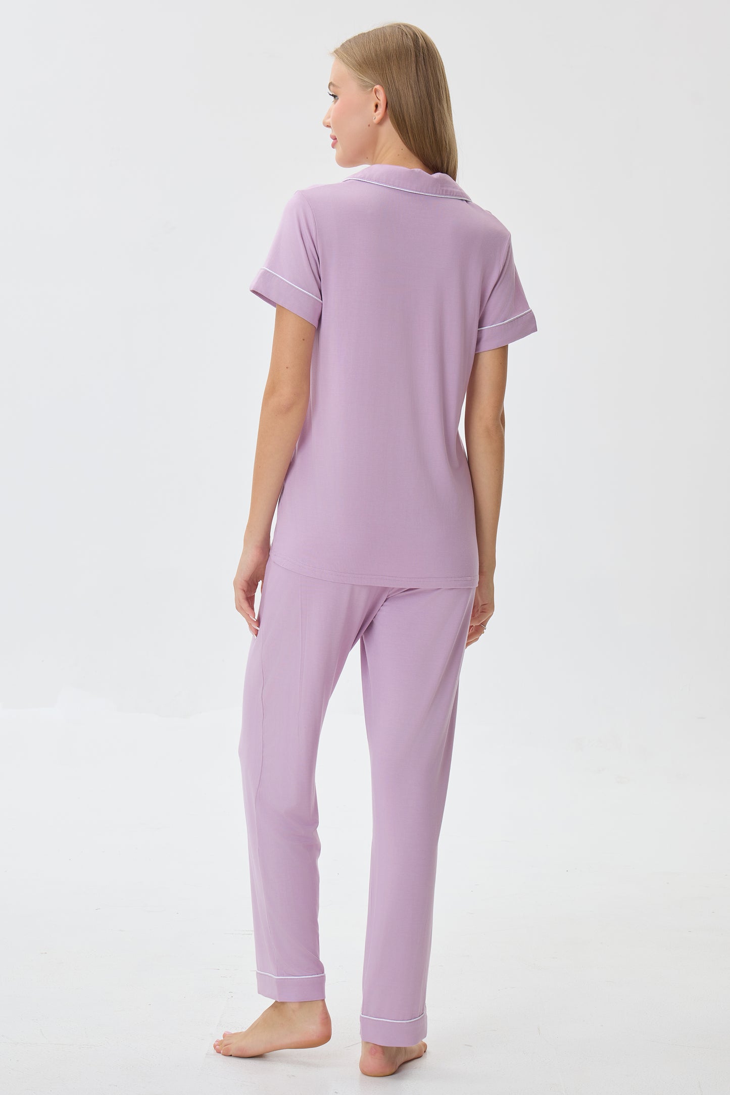 Petal Mauve Luxe Modal Silk™ Pajama Set – Short Sleeve & Pants