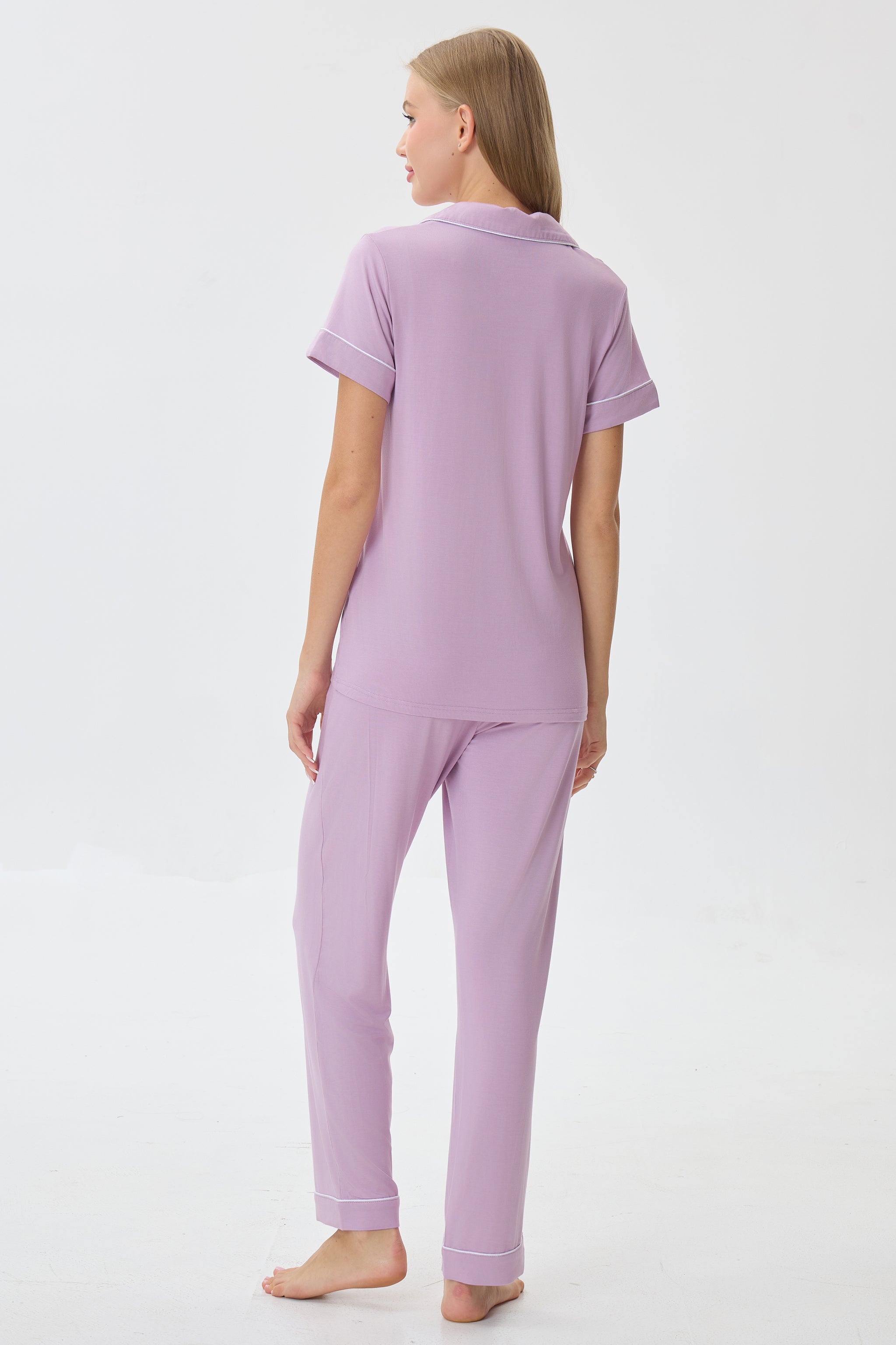 Petal Mauve Luxe Modal Silk™ Pajama Set – Short Sleeve & Pants - Crescentt