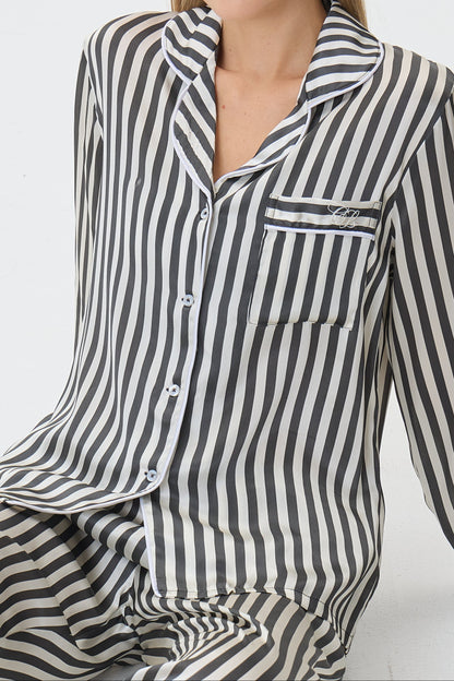 Pinstripe Emery™ Mulberry Silk Pajama Set + Eye Mask + Scrunchie