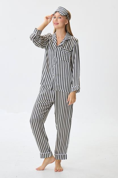 Pinstripe Emery™ Mulberry Silk Pajama Set + Eye Mask + Scrunchie