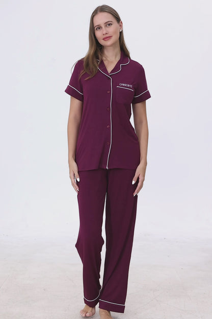 Bordeaux Luxe Modal Silk™ Pajama Set – Short Sleeve & Pants