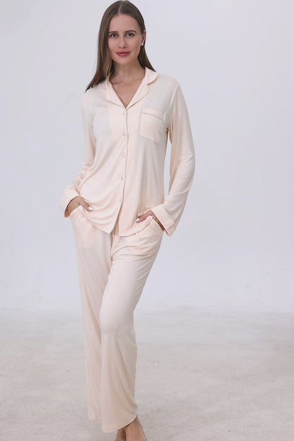 Ivory Crème Luxe Modal Silk™ Pajama Set – Long Sleeve & Pants