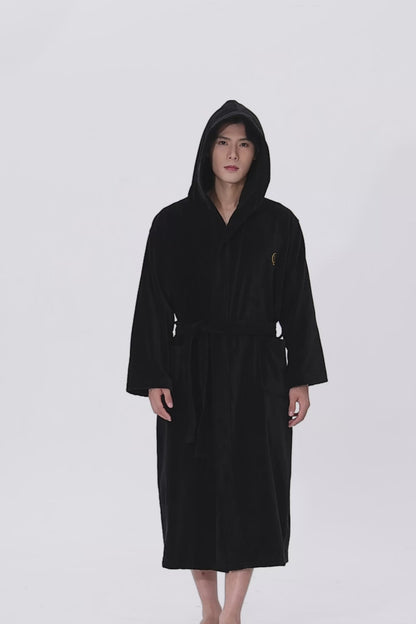 Jet Black Velvetica™ Hooded Luxury Bathrobe