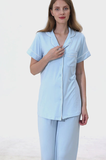 Angel Blue Luxe Modal Silk™ Pajama Set – Short Sleeve & Pants