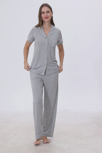 Gray Heather Bamboo Silk™ Pajama Set – Short Sleeve & Pants