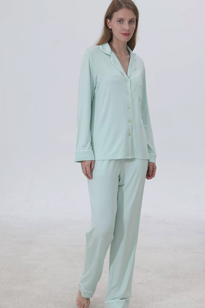 Mint Bamboo Silk™ Pajama Set – Long Sleeve & Pants