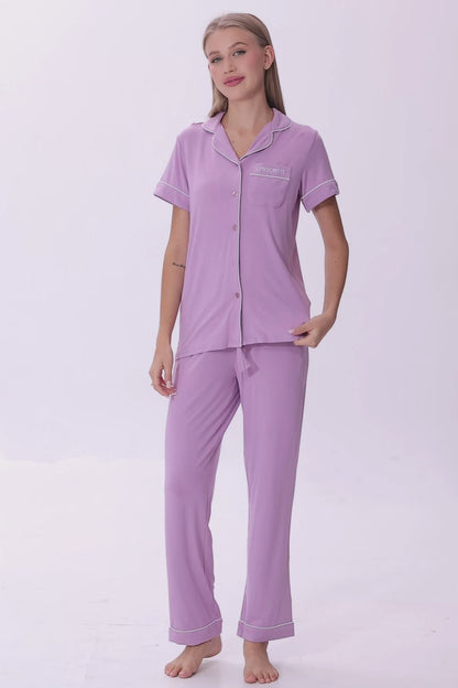 Petal Mauve Luxe Modal Silk™ Pajama Set – Short Sleeve & Pants