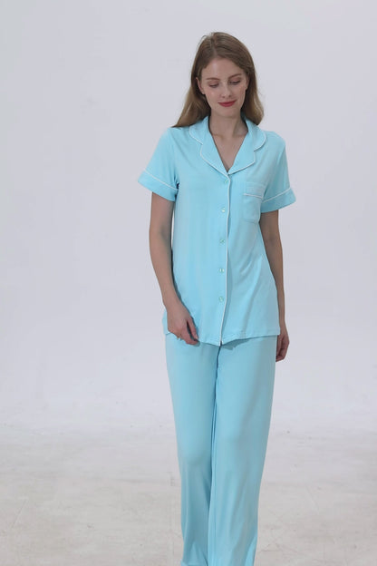 Turquoise Luxe Modal Silk™ Pajama Set – Short Sleeve & Pants