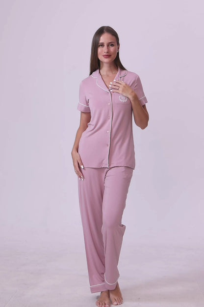 Berry Mauve Bamboo Silk™ Pajama Set – Short Sleeve & Pants