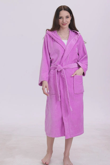 Fuchsia Rose Hooded Turkish Cotton Spa Bathrobe