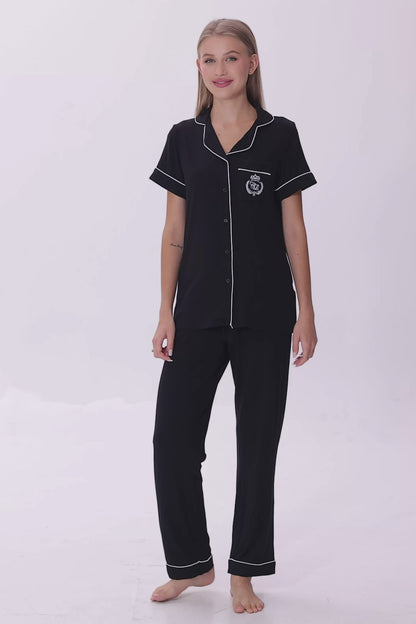 Royal Black Bamboo Silk™ Pajama Set – Short Sleeve & Pants