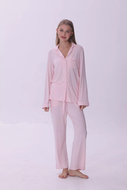 Baby Pink Luxe Modal Silk™ Pajama Set – Long Sleeve & Pants