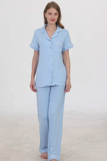 Forget-Me-Not Luxe Modal Silk™ Pajama Set – Short Sleeve & Pants