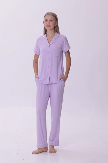 Light Lilac Luxe Modal Silk™ Pajama Set – Short Sleeve & Pants