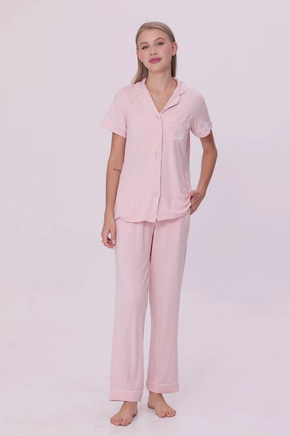 Baby Peach Pink Bamboo Silk™ Pajama Set – Short Sleeve & Pants