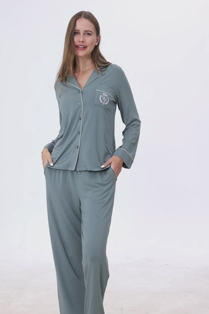 Teal Olive Bamboo Silk™ Pajama Set – Long Sleeve & Pants