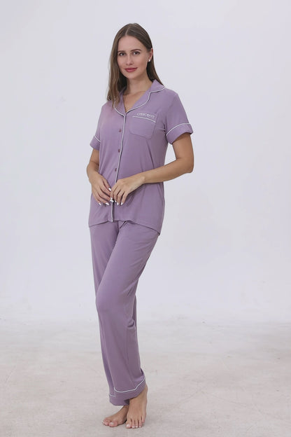 Steel Violet Luxe Modal Silk™ Pajama Set – Short Sleeve & Pants