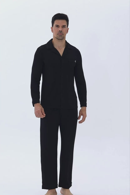 Obsidian Black Men’s Organic Bamboo Silk™ Pajama Set – Long Sleeve & Pants