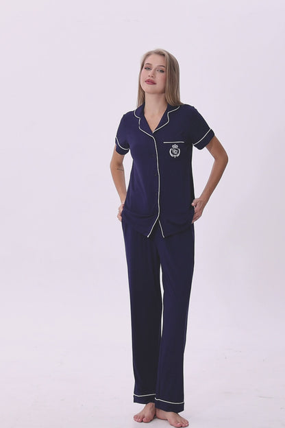 Royal Navy Bamboo Silk™ Pajama Set – Short Sleeve & Pants