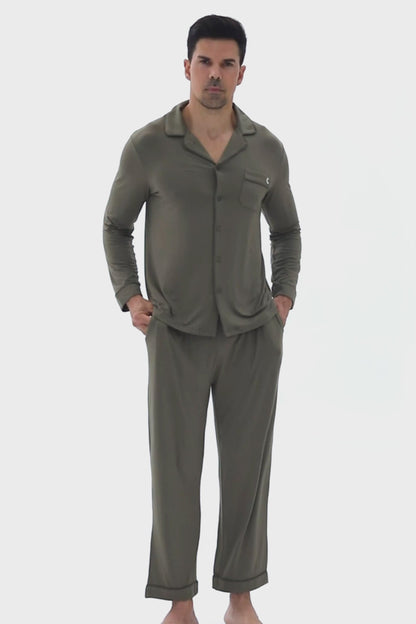 Olive Green Men’s Organic Bamboo Silk™ Pajama Set – Long Sleeve & Pants