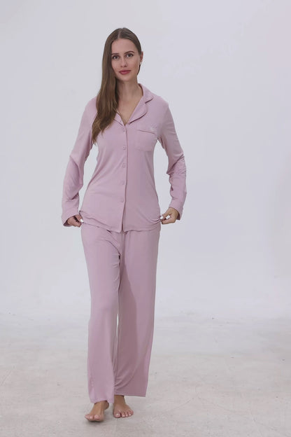 Mauve Mist Luxe Modal Silk™ Pajama Set – Long Sleeve & Pants