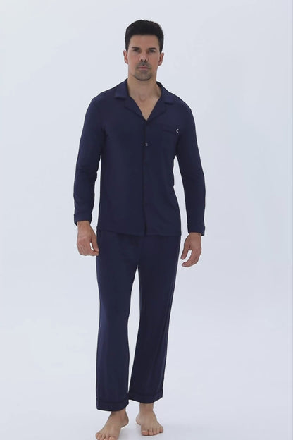 Midnight Cobalt Men’s Organic Bamboo Silk™ Pajama Set – Long Sleeve & Pants