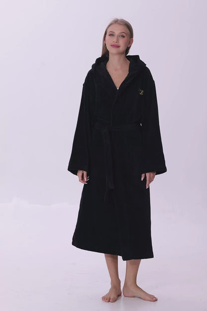 Noir Luxe Hooded Turkish Cotton Spa Bathrobe