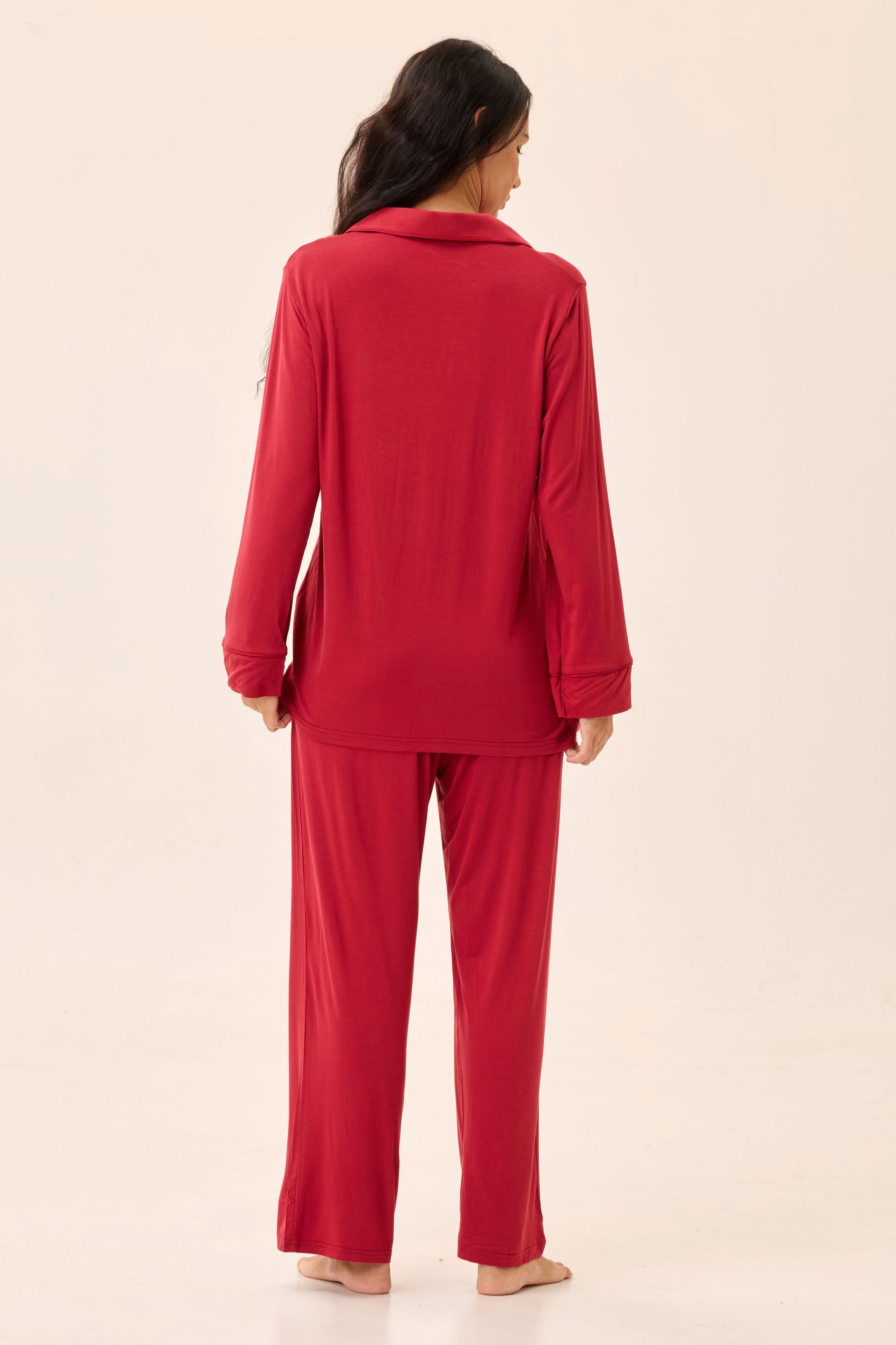 Crimson Luxe Modal Silk™ Pajama Set – Long Sleeve & Pants - Crescentt