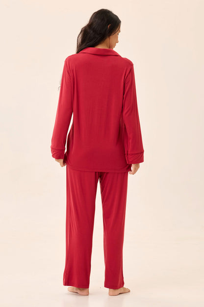 Crimson Luxe Modal Silk™ Pajama Set – Long Sleeve & Pants