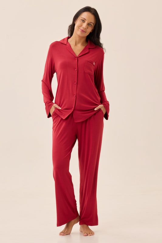 Crimson Luxe Modal Silk™ Pajama Set – Long Sleeve & Pants